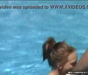 Milf gives blowjob on big hard cock outdoors in pool