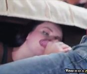 Teen Karlie Brooks sucks dick under table