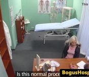 Blonde patient wanking her doctors cock