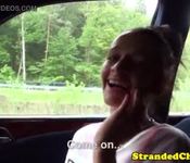 Hitchhiking eurobabe screwed on car backseat