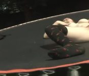 Hardcore slut on trampoline dildo fucking