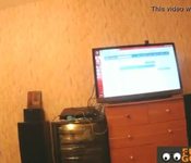 Petite chic strips and sucks cock