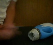 Big college dick fucking a fake pussy with a condom and cums